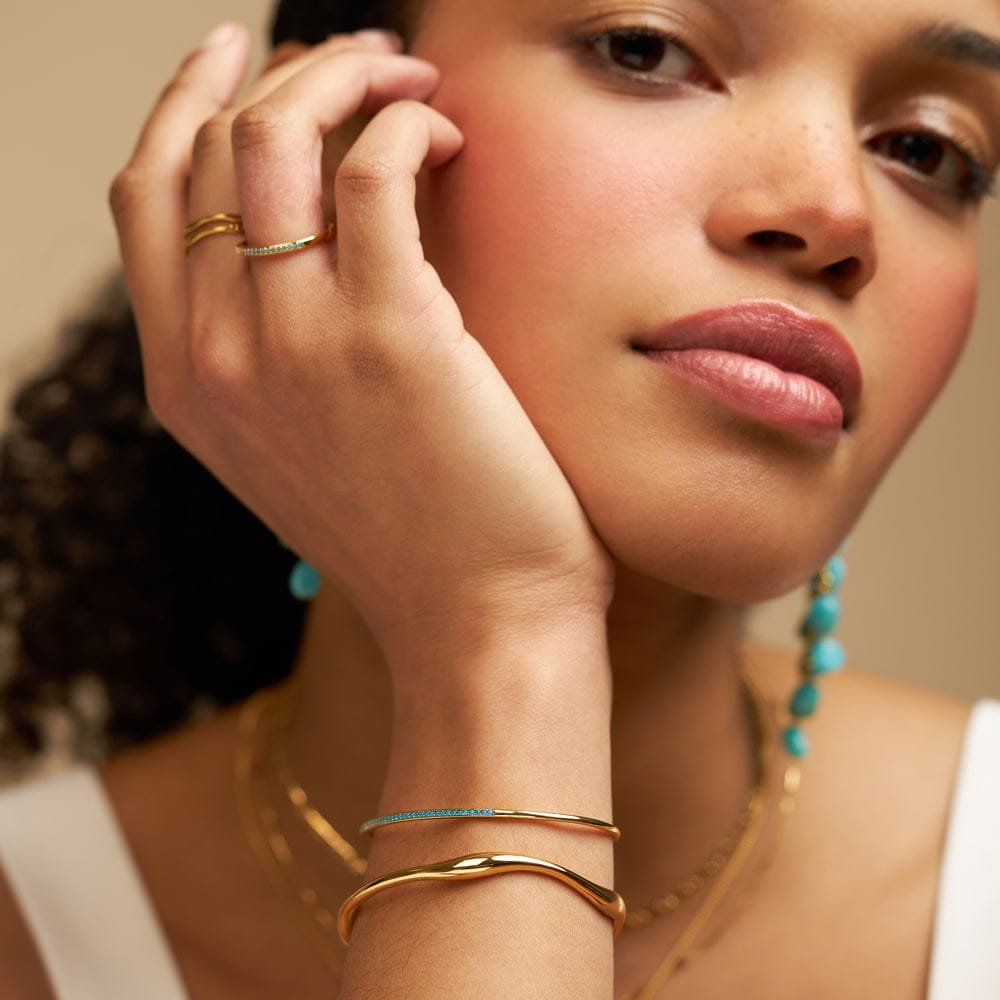 Fine Turquoise Pavé Open Bangle - Image 2