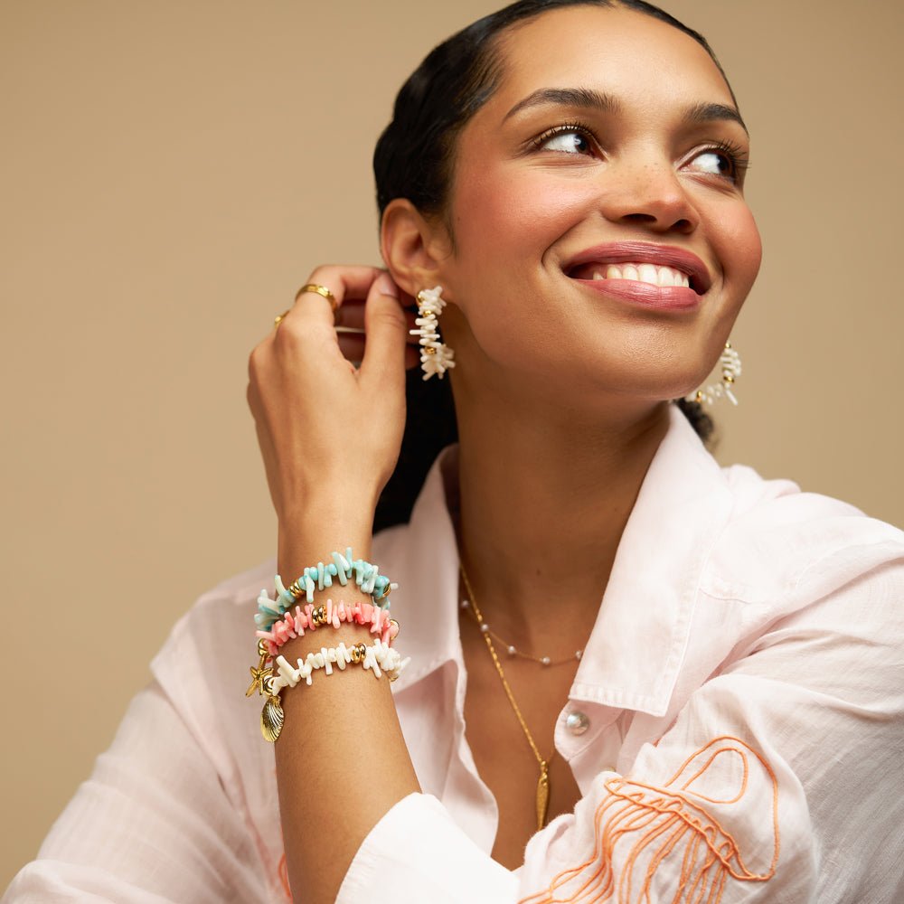 Pink Coral Chip & Starfish Bracelet - Image 2