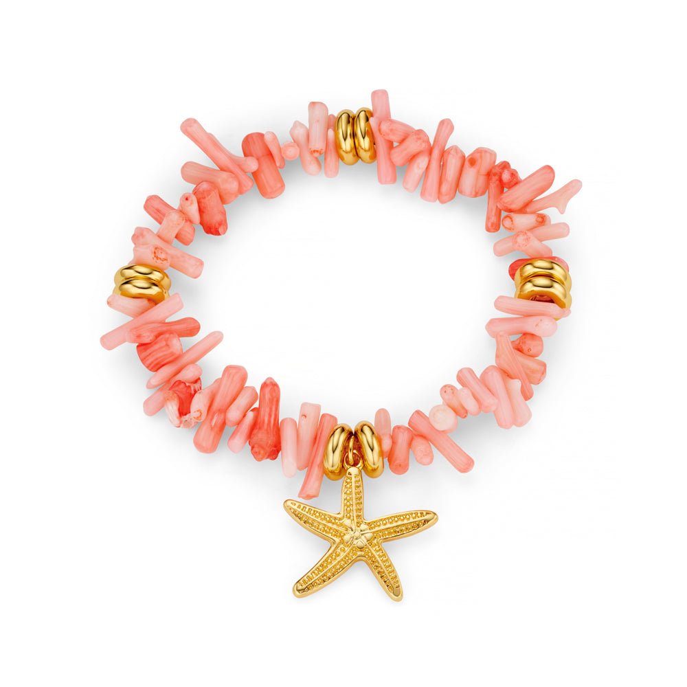 Pink Coral Chip & Starfish Bracelet