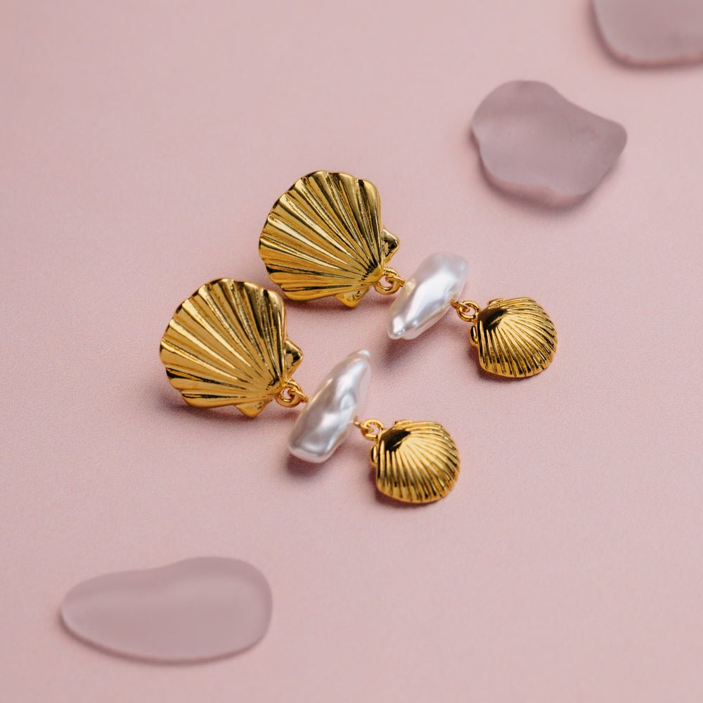Graduated Shell & Pearl Drop Earrings - Image 4
