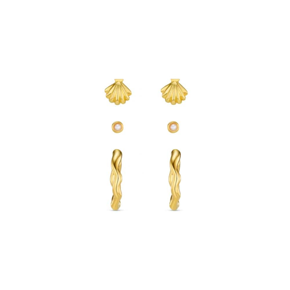 Shell & Wave Hoop Earring Stacking Set