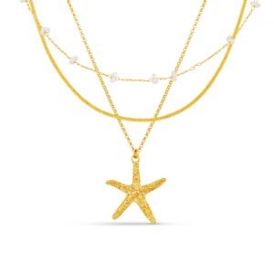 Starfish & Pearl 3-Row Necklace