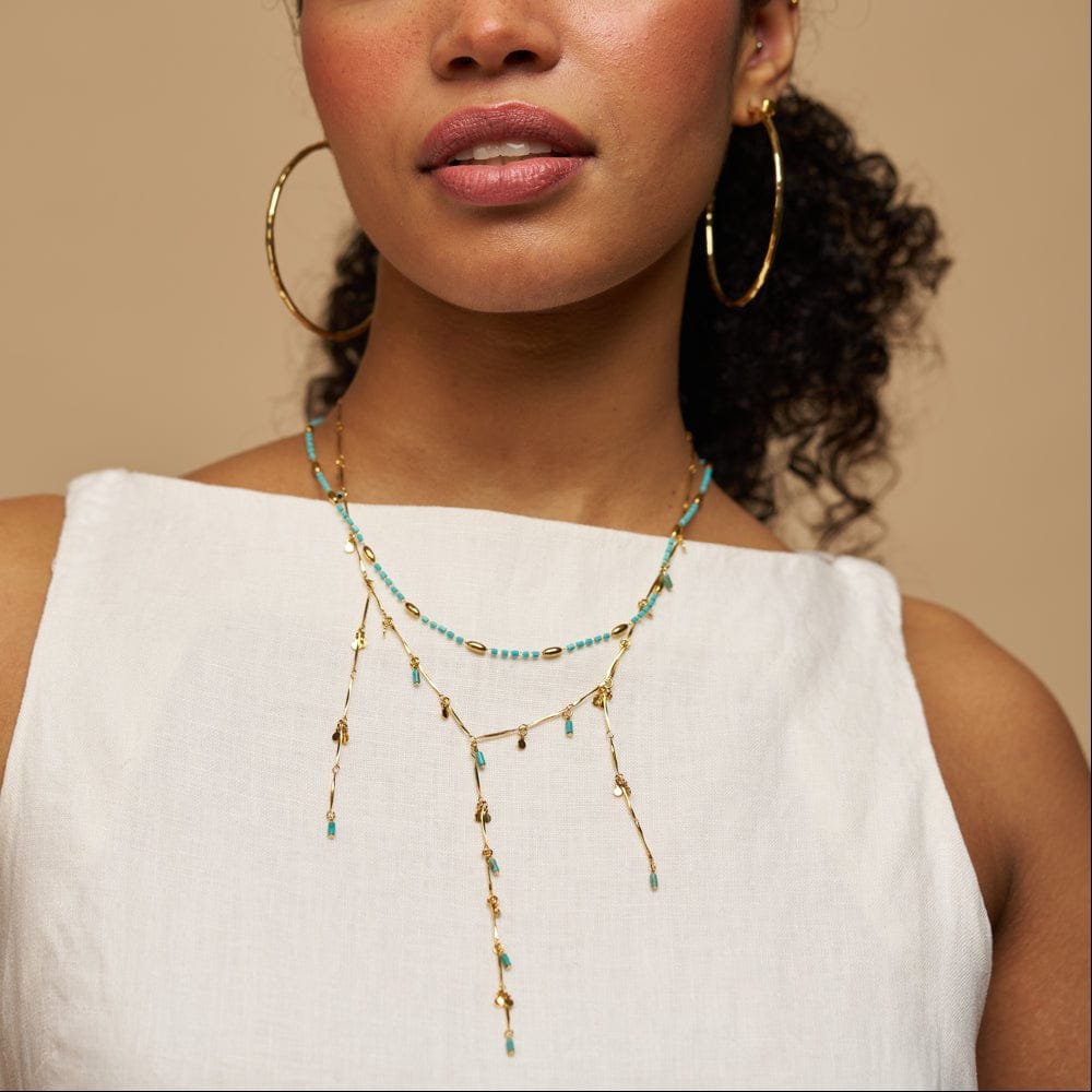Turquoise Bead & Fringe Multi-Row Lariat Necklace - Image 2