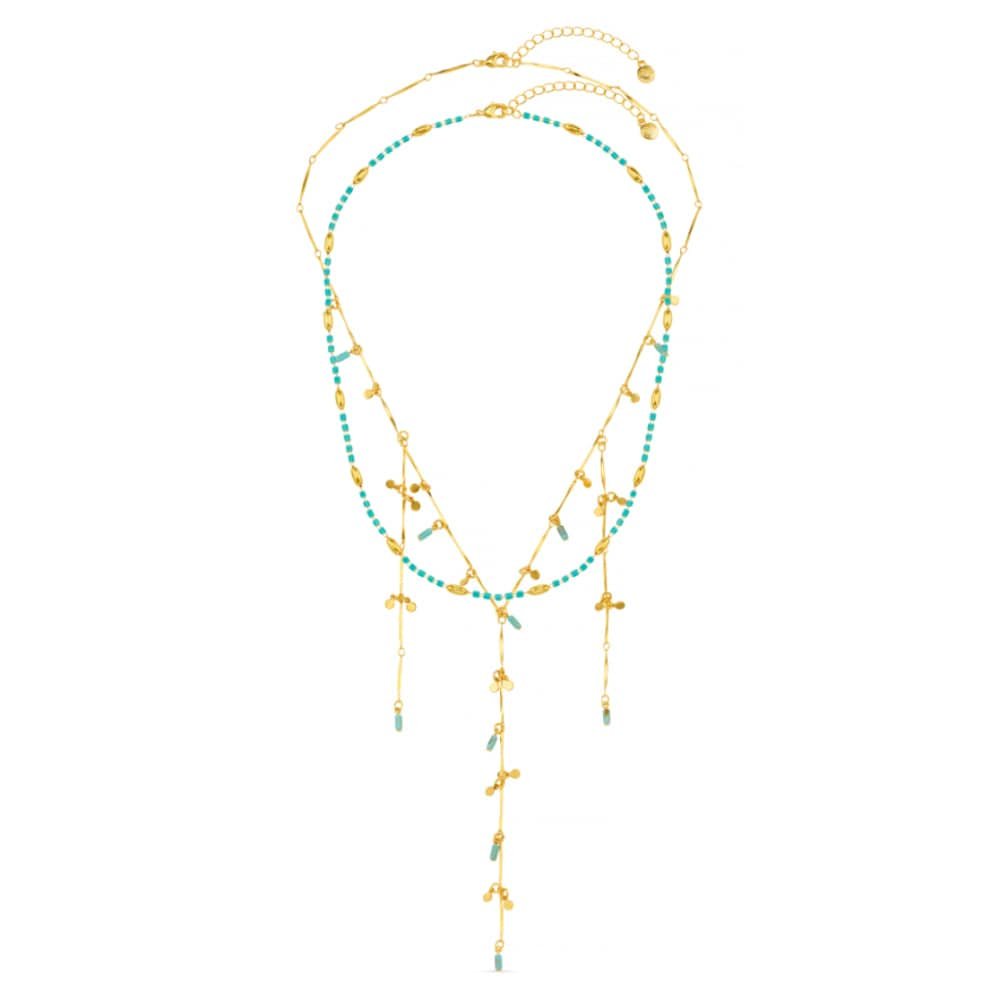 Turquoise Bead & Fringe Multi-Row Lariat Necklace - Image 3