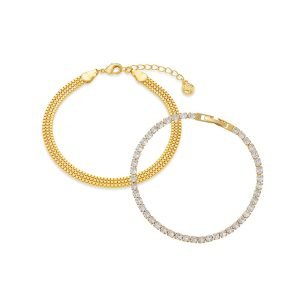 Crystal Tennis & Box Chain Wrist Stacking Set